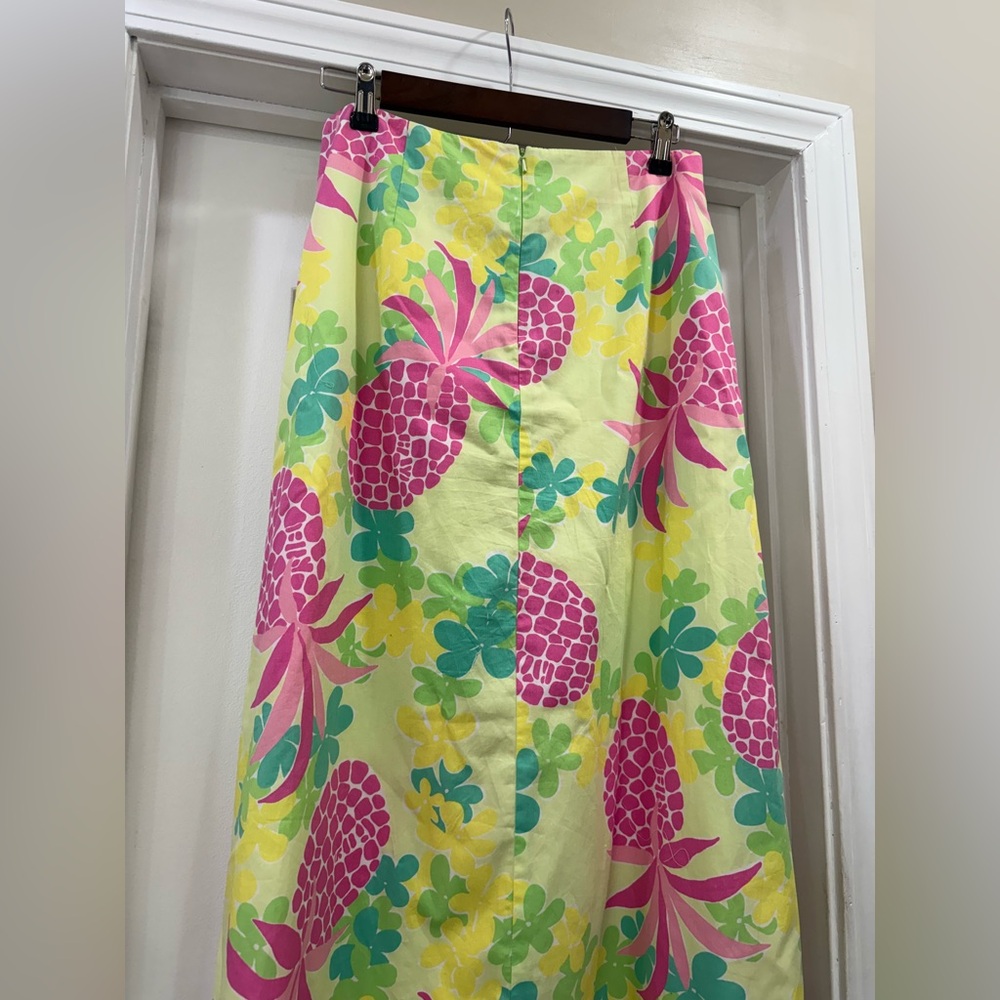 Lilly Pulitzer Vintage Pink Pineapple Floral Ruffled Maxi Skirt Size 12 - Picture 7 of 12